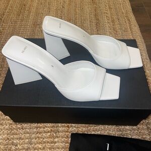 The Attico White Square-Toe Slide Mules in size 39.